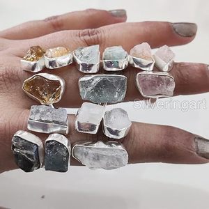 Anillo de Piedras Preciosas en Bruto para Mujer, Piedra Lunar Natural, Labradorita, Granate, Citrino, Joyería de Plata de Ley 925 - Product Image 5