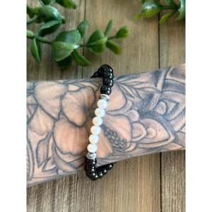 Navajo Strung Onyx Freshwater Pearl & <b>Sterling</b> <b>Silver</b> <b>Beaded</b> <b>Bracelet</b> - Product Image 2