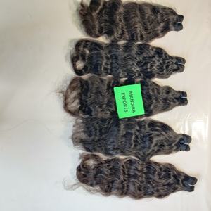 Vente en gros de cheveux humains non traités Vendeur 100% cheveux humains bruts sans perte de cheveux vierges ondulés de couleur noire cheveux humains indiens - Product Image 6