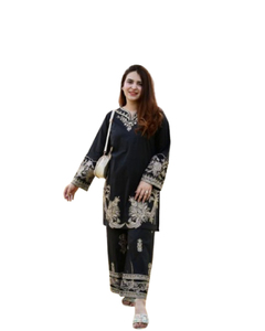 Conjunto de Kurti Palazzo Étnico de 3 Piezas para Mujer, Bordado Floral, Crepé Largo, para Bodas Indias, 100% Seda, Casual, Ecológico - Product Image 1