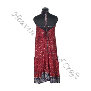 SD016 venta al por mayor bohemio elegante Vintage Sari Maxi vestido para mujer cuello en V Casual playa Hippie suelto verano fiesta desgaste para niñas - Product Image 6
