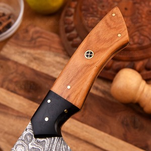 Vente en gros de gravure personnalisée OEM ODM lame de service fixe couteau de chef fait main couteaux de cuisine lame en acier damas - Product Image 3