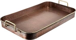 International Oblong ทองแดงโบราณถาดเสิร์ฟโลหะทองเหลืองจับ - Product Image 2