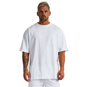 Haute qualité hommes coupe ample décontracté respirant manches courtes t-shirt uni teint tricoté tissu Baggy t-shirts pour hommes - Product Image 1
