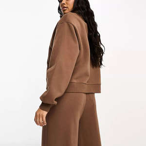 Ensemble de vêtements de détente pour femmes, sweat-shirt à demi-zip à épaules tombantes et pantalon de survêtement à jambes larges, logo personnalisé 2025 - Product Image 2