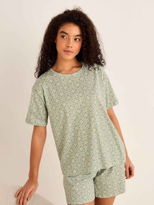 Pijamas de Satén de Algodón para Mujer, Nuevas, de Manga Corta, Cuello en V, con Bolsillo Frontal y Logotipo, Cómodas, Conjunto de Dos Piezas, Transpirables - Product Image 4