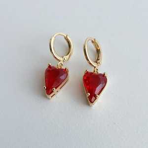 Natural <b>Ruby</b> Red Heart Cut Huggie Hoop Earrings 925 Sterling Silver 14K Gold Plated Vintage Cute Dangle Jewelry - Product Image 6