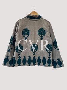 เสื้อโค้ทกำมะหยี่ปักลายดอกไม้ด้วยมือ ปกคอปก แขนสามส่วน ไซส์ใหญ่สำหรับผู้หญิง เสื้อคลุมลำลองสำหรับฤดูใบไม้ร่วง - Product Image 2