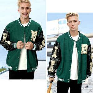 แจ็กเก็ตบอมเบอร์สำหรับผู้ชายแจ็คเก็ตเบสบอลแขนหนังปักโลโก้กำมะหยี่สำหรับมหาลัย - Product Image 4