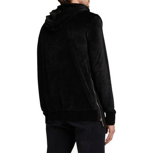 Sweat à capuche en velours pour hommes, couleur noire, manches longues, tenue décontractée d'extérieur surdimensionnée, sweat à capuche avec poches kangourou, vente en gros - Product Image 2