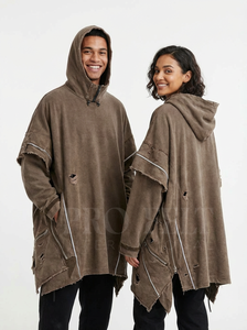 Sweat à capuche surdimensionné vintage personnalisé au design unique avec fermeture éclair et bords effilochés, vêtements décontractés et tendance pour hommes - Product Image 6