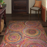 Tapis 9x12 pour chambre à coucher en coton, jute et denim coloré, fait main, option de personnalisation, écologique, antidérapant, adapté aux animaux domestiques, rembourré