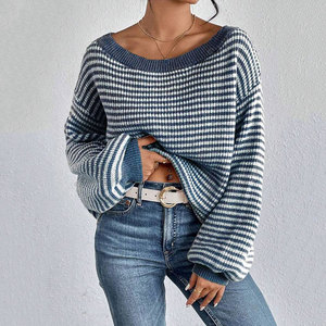 Maglione da Donna Cross-Border EU/US - Top in Maglia Versatile con Spalle Scoperte, Blocchi di Colore, Maniche a Lanterna, Stile Casual e Comodo - Product Image 4