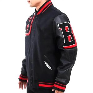 Chaqueta Varsity Bordada Personalizada para Hombre, Cuello Alto, Logotipo Frontal, Resistente al Viento, Transpirable, de Secado Rápido, Lana/Poliéster - Product Image 3