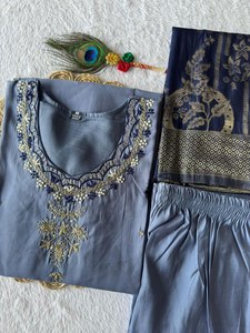 Latest Indian Outfit Premium Roman Silk With Hand Work <b>Kurti</b> Pent And Dupatta Worldwide Supplier <b>For</b> Sale <b>Woman</b> Fashion - Product Image 5