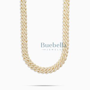 Joyería fina de plata 925 chapada en oro de 14K, collar de cadena de eslabones cubanos de moissanita de 12mm, cadena cubana helada estilo Hiphop sin cuello - Product Image 6