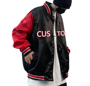 Nouvelle veste bomber en satin à fermeture éclair pour homme, tendance, personnalisée, 100% fibre de polyester, décontractée, imperméable, grande taille, avec capuche et logo sur le devant - Product Image 4