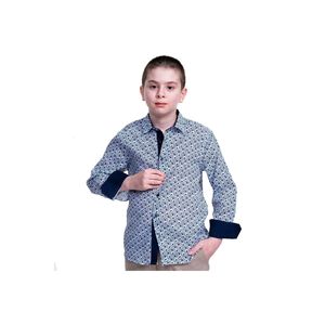 เสื้อเด็กผ้าทอแขนยาวติดกระดุมสีกรมท่าพิมพ์ลายดอกไม้สีฟ้า - Product Image 2