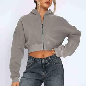 Custom Cropped Hoodie for Women OEM Yoga Sports Workout Plus Size Autumn Hooded 100% Cotton Zip-<b>Up</b> Hoodie - Product Image 5