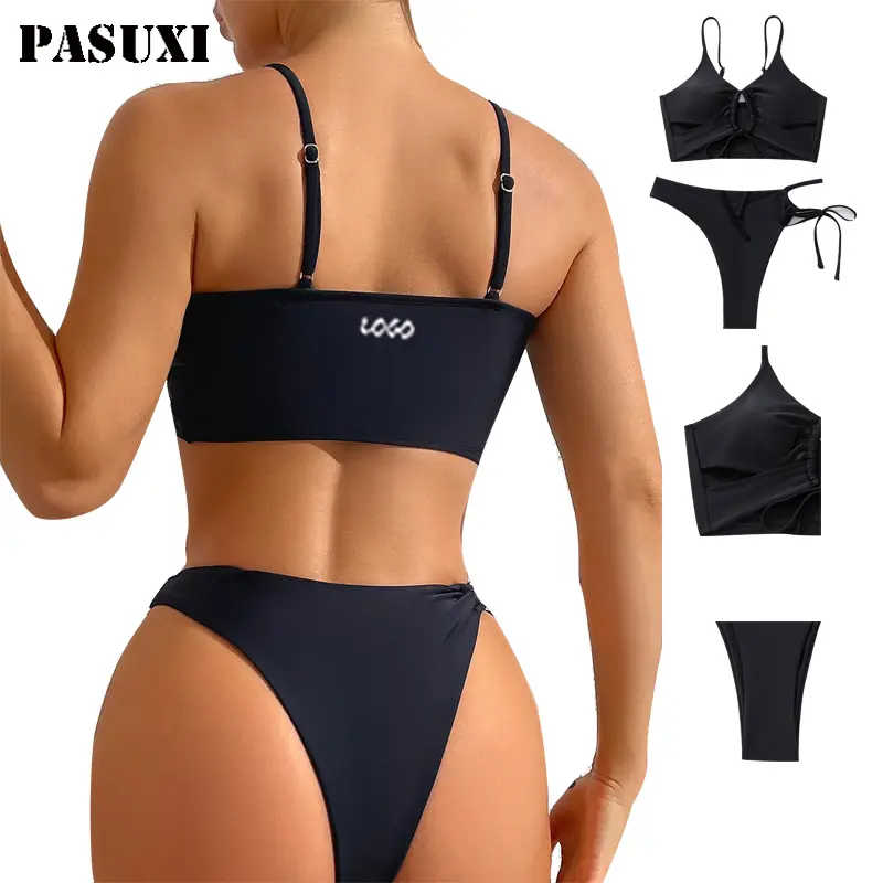 PASUXI Custom Ribbed Monowire Bikini Swimwear Multicolor Solid Tie Side Swimsuit Set Sporty beachwear