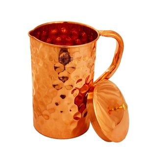 Pure Copper Water Jug with Lid - Hand Hammered Copper Pitcher for Ayurveda Health Benefits Copper Drinkware for Hotel & Home Use - Product Image 1