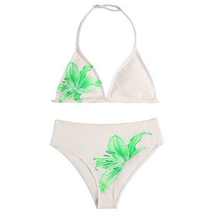 Ensemble de bikini à imprimé floral pour femmes, haut triangle à col halter, bas hipster, en spandex et polyester extensible, maillot de bain respirant, vêtements de plage - Product Image 6