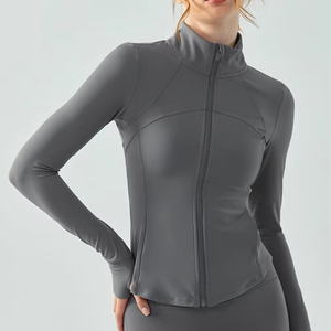 Breathable Sport Wear Front Logo Women's Full Sleeve Zip-up Yoga <b>Jacket</b> Solid Contrast Stitch Design Women's Fitness <b>Jackets</b> - Product Image 1