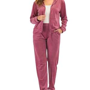 Ensemble de survêtement d'hiver en tricot uni pour femmes avec logo personnalisé de qualité supérieure, deux pièces, fermeture éclair intégrale, sweat-shirts à capuche, pantalons, 100% coton - Product Image 6