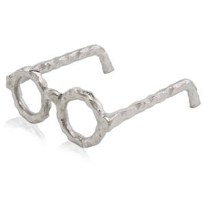 Escultura de gafas de aluminio fundido con acabado plateado Diseño personalizado Fabricación india de moda superior Pieza de exhibición de metal antiguo - Product Image 1
