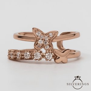 Silverings Anillo de Plata de Ley 925 con Mariposas Geométricas Delicadas y Circonitas, Corte Marquesa, Joyería de Platino para Uso Diario - Product Image 4