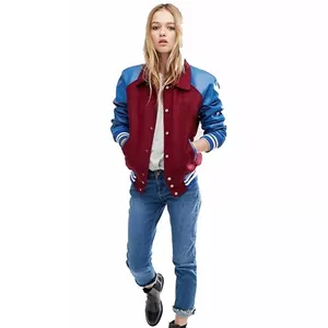 Chaqueta de abrigo recortada de béisbol de manga larga a la moda para mujer, chaquetas de bombardero recortadas con logotipo personalizado, chaquetas bordadas de punto - Product Image 3