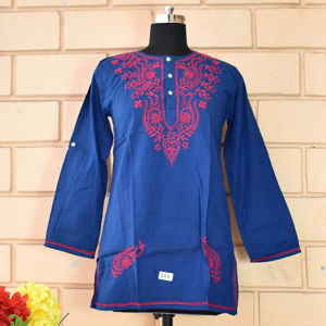 <b>Kurti</b> Cotton Chikan Embroidered Women Long Top Designer Casual Top Tunic Wholesaler - Product Image 5
