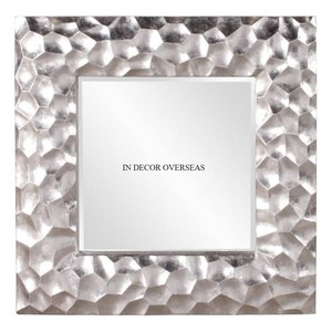 Espejo de pared de forma cuadrada con marco de Metal de aspecto único pulido brillante de color plateado de diseñador de arte creativo moderno de la India - Product Image 1