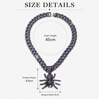 Collier ras du cou Hip Hop avec pendentif araignée noire entièrement sertie de strass, chaîne à maillons plaquée or, strass violet, couleur personnalisable pour les occasions festives
