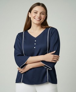 Kurta en coton tendance, travail de doublure boutonnée uniquement, haut pour tous les jours, prix de gros, vêtement ethnique bleu pour femmes, séchage rapide - Product Image 6