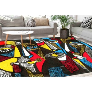 Tapis imprimé avec des visages colorés surréalistes - Portrait abstrait moderne intérieur/extérieur, tapis doux non tissé - Product Image 4
