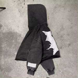 Sweat-shirts à capuche pour hommes en polyester/coton, broderie chenille, logo personnalisé, molleton épais, coupe oversize, vente en gros - Product Image 3