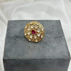 Designer Premium Quality Gold Finish Moissanite Polki Kundan <b>Adjustable</b> <b>Ring</b> For Function Wedding Wear Collection For Women - Product Image 1