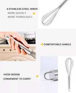 Vente en grande quantité d'ustensiles de cuisine Vente en gros Fouet manuel en acier inoxydable pour mélanger en remuant Logo personnalisé multi-tailles - Product Image 2