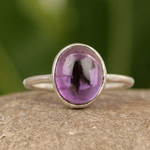 Bague de lunette de pierres précieuses bohème à la mode en argent Sterling 925 8x10mm forme ovale fait à la main améthyste naturelle bijoux pour femmes fines - Product Image 1