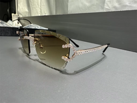 Lunettes de soleil semi-cerclées Hip Hop Moissanite Iced Out, monture dorée, verres en verre, lunettes de luxe tendance, style urbain haut de gamme