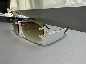 Gafas de Sol Semi-rimless con Incrustaciones de Moissanita Estilo Hip Hop, Montura Dorada, Lentes de Cristal, Gafas de Moda de Lujo, Estilo Urbano Premium - Product Image 3