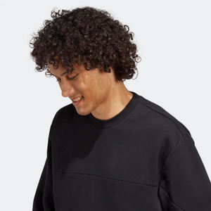 Warm and Cozy Loose Fit 77% Cotton 23% Recycled Polyester Fleece Jet <b>Black</b> Crewneck Sport <b>Sweatshirt</b> - Product Image 5