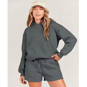 <b>Women's</b> <b>Suit</b> 2 Pieces Hoodie Cotton Tshirt and <b>Short</b> Sets Summer T Shirt and <b>Shorts</b> Set <b>for</b> Unisex Custom logo New Design - Product Image 3