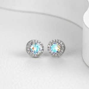 Pendientes de Plata de Ley con Ópalo Tallado de 8mm para Mujer, con Moissanita Brillante y Baño de Oro, Regalo Perfecto para Aniversario de Bodas o Fiestas - Product Image 3