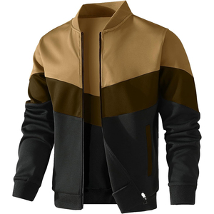 Sweat à capuche personnalisé Streetwear à panneau contrasté avec fermeture éclair 3 panneaux découpés et cousus Patchwork sérigraphié avec fermeture éclair pour hommes - Product Image 1