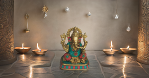 Handcrafted Brass Ganesha <b>Statue</b> <b>Religious</b> Sculpture of Ganesh Lord Ganpati for Wedding/Birthday Pooja/Temple Decor Inlay Work - Product Image 3