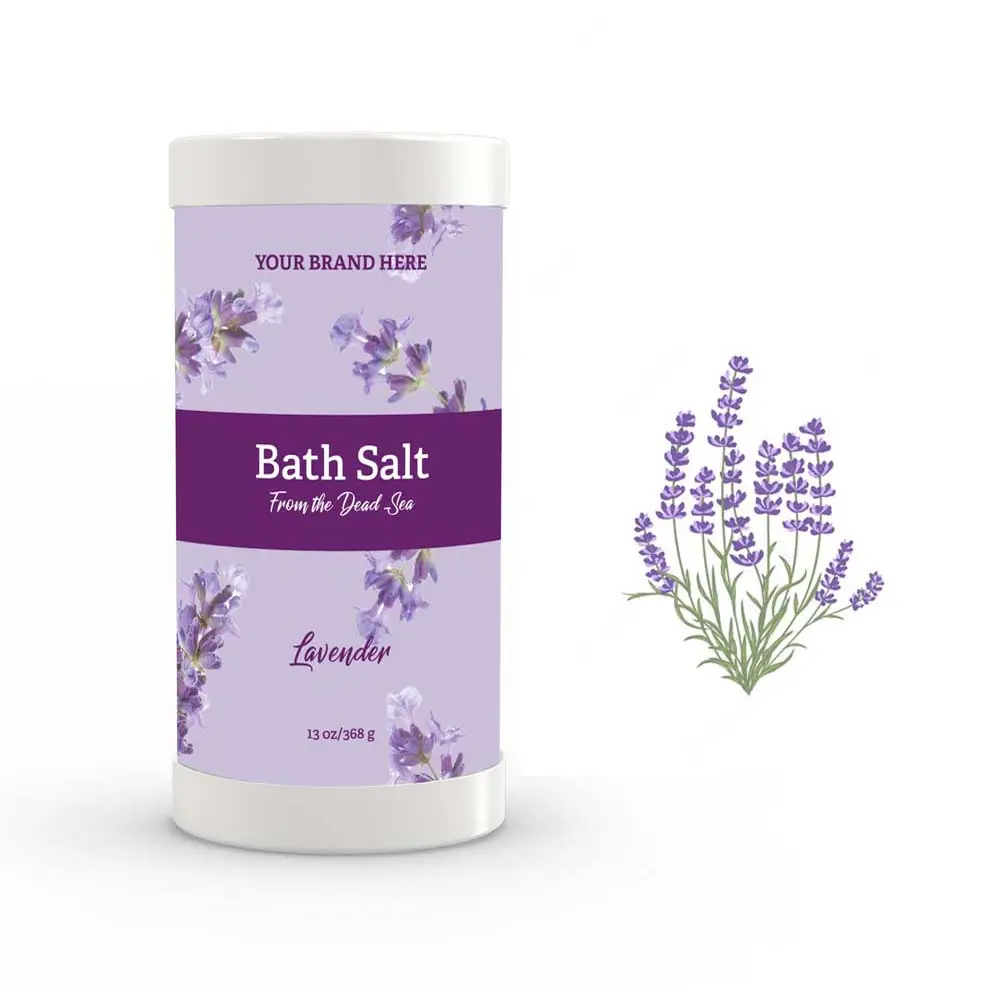 Private Label Dead Sea Salts LAVENDER Shaker Green Tea Antioxidants Detoxifying and Rejuvenating Bath Soak USA Made White Label