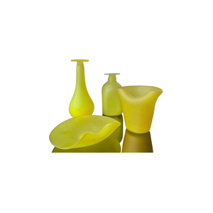 Ensemble de salle de bain quatre pièces en verre de Murano givré jaune, fabriqué en Italie, comprenant un gobelet, un flacon, un porte-savon et une ampoule décorative - Product Image 2
