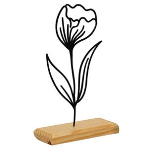 Sculpture de fleurs en métal noir audacieux avec base en bois Une pièce décorative unique ajoute une touche artistique moderne à n'importe quelle pièce - Product Image 6